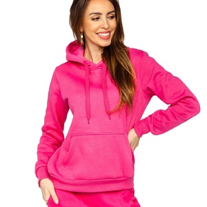 Chándal de mujer de calidad superior del proveedor directo de fábrica 100% algodón totalmente liso pulóver sudaderas con capucha bordadas de invierno - Product Image 4