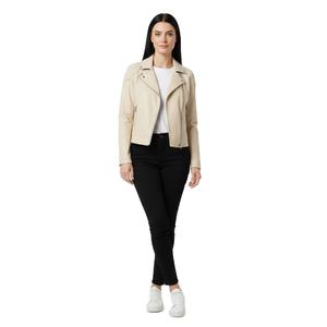 Veste de moto en cuir crème coupe standard pour femme, personnalisation de marque, commande en gros, cuir véritable, approvisionnement direct usine - Product Image 1