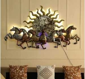 Handcrafted Vintage Multicolor Magnesium Alloy 7 Running Horse <b>Fireing</b> Sun Yellow <b>LED</b> Wall Hanging Eco-Friendly Trending Home - Product Image 2