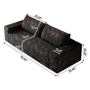 Set Divano in Tessuto Corduroy a 3 Pezzi da 180 cm, con Divanetto e Divano Lungo, Seduta Profonda, per Soggiorno, Camera da Letto, Sala Conferenze, 1 Pezzo, Nessun Montaggio Richiesto - Product Image 3