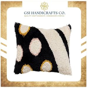 Coussin rectangulaire tufté au meilleur prix avec motif à pois en noir, crème et or, style bohème, coussin décoratif en peluche - Product Image 2