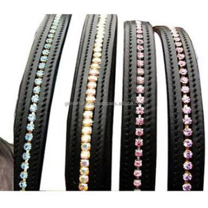 Diseño de moda 2024 cuero genuino en todas las formas banda de cejas de caballo hecha a medida cristales de caballo ecuestre banda de cejas ostentosa decorativa - Product Image 3