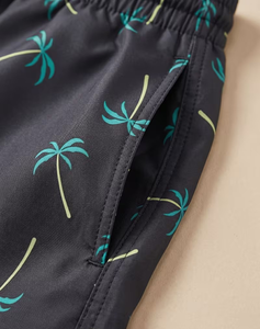 Men's Tropical Palm Print Eco-Friendly Breathable <b>Lace</b> Mid Waist Quick Dry Satin Shorts <b>Elastic</b> Waist Casual Summer Wear - Product Image 5