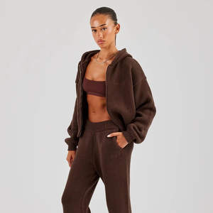 Conjunto de Dos Piezas para Mujer, Invierno, Color Sólido, Sudadera con Cierre y Pantalones Deportivos, Ropa Casual Cómoda, Combinación a Juego, Tela Suave - Product Image 4