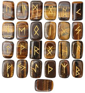 Ensemble de 25 Pierres Runices Naturelles Œil de Tigre Gravées et Polies, Thème Religieux, Collection de Divination Reiki, Vente en Gros - Product Image 3