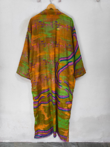 Robe en soie longue jusqu'aux chevilles, robe multicolores, robe de nuit, robe indienne vintage en soie recyclée, kimono en sari - Product Image 5
