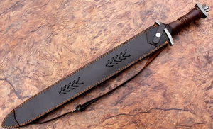 Espada Gladiador Vikinga de Doble Filo, Forjada a Mano en Acero de Damasco Antiguo, con Ranuras para Sangre - Product Image 5