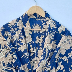 Bata Kimono de Algodón Hecha a Mano con Estampado Bohemio para Mujer, Vestido Floral, Ropa Casual para el Hogar, Bata de Baño, Ropa de Dormir Cómoda, Ropa de Playa - Product Image 1