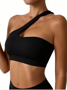 One Shoulder Sports Bra Women Asymmetric Cutout Workout <b>Crop</b> <b>Top</b> Single Strap Gym Fitness Yoga Tank Padded Activewear Blanks - Product Image 3