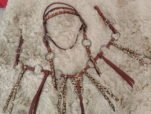 Conjunto de arreos para caballo de cuero genuino, ligero, de temporada, con anillas de cobre de tendencia, cabezada y pechera, para equitación - Product Image 3