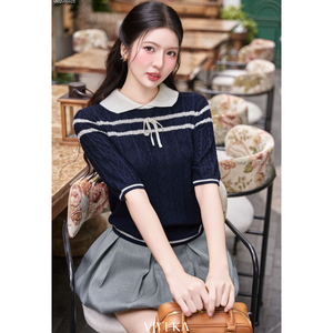 VIYI KA <b>Women's</b> Preppy Style Knit <b>Cardigans</b> Stand Collar Blouse Sleeve Polka Dot Polyester Winter Wear Button - Product Image 1