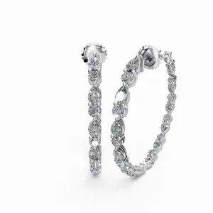 Lab Grown Round & Pear Shape Hoop Diamond Earrings <b>44</b> Pieces IGI Certified White Gold Women's - Product Image 4