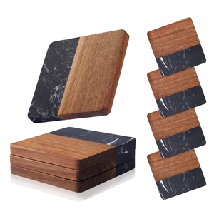 Factory Direct Hexagon Natural Marble Combined Acacia Wood <b>coaster</b> Square <b>Coasters</b> Set Non Slip Table Mats For Drink <b>Glass</b> Hold - Product Image 1