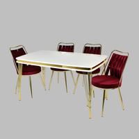 Ensemble de table à manger extensible moderne en aggloméré et métal avec 6 chaises - Plateau en verre trempé, écologique et imperméable