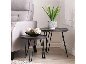 Juego de mesas nido circulares de madera de mango marrón oscuro, 2-3 patas, mesas auxiliares modernas para sala de estar, marca Shamil 2026, lo más nuevo - Product Image 2