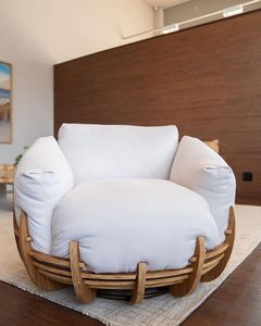 Sofá Curvo de Madera de Teca Sólida Japonesa de Lujo, Cómodo y Moderno para Sala de Estar Interior, Muebles de Diseño Personalizado - Product Image 3