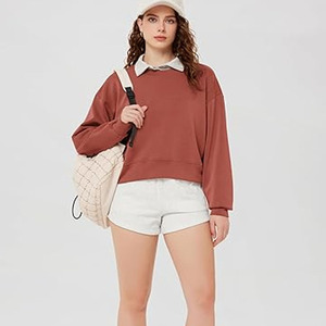 Sudaderas de Mujer Elegantes de Alta Calidad, Nuevo Diseño, Colores Sólidos, Tallas Grandes, Sudadera Personalizada de Otoño, 100% Algodón Felpa - Product Image 5