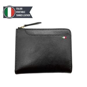 [Quantité minimale de commande bas] Castello italien cuir tanné végétal minimaliste unisexe en forme de L YKK fermeture éclair carte portefeuille drapeau broderie noir marron - Product Image 1