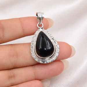 Pendentif Goutte d'Eau en Onyx Noir en Argent Sterling 925, Fait Main, Style Vintage, Sertissage Clos, Bijou pour Femme, Collier, Cadeau - Product Image 5