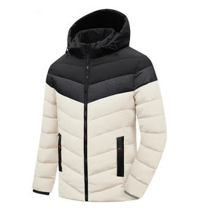 Men's <b>Hooded</b> Puffer <b>Jacket</b> <b>Red</b> Black Color Blocking Windproof Zipper Closure Casual Winter Coat Thick Polyester Wadding Regular - Product Image 2