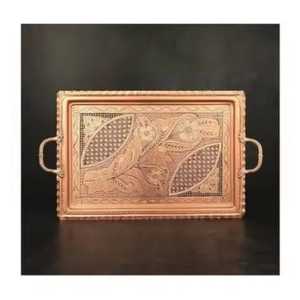 Square Copper Serving <b>Tray</b> with Textured Border Luxury Rose Gold Metal Food Platter Modern Minimalist Kitchenware Drinks <b>Tray</b> - Product Image 2