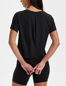 Sexy <b>Women's</b> <b>Black</b> <b>Cropped</b> Short Sleeve Knitted Custom O-Neck Loose Fit Casual Solid Color Gym <b>Top</b> - Product Image 5