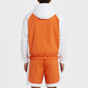 Men's Orange White Color Blocking Quick Dry Sporty Tracksuit Set Quarter-<b>Zip</b> <b>Hooded</b> Jacket Shorts Regular Fit Summer Wear - Product Image 5