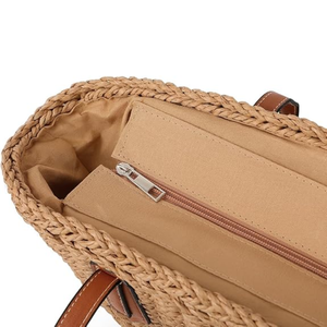 Women’s Large Straw Rattan Woven Tote Bag, Handmade Shoulder <b>Handbag</b> with Top Handle, <b>Summer</b> Beach Travel Purse - Product Image 6