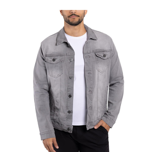 Men's Gray <b>Denim</b> <b>Jacket</b> Regular Fit Button Fly Solid Color Casual Autumn Cotton Washable Pockets Topstitch Stonewashed - Product Image 1