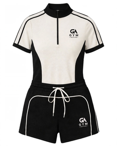 Conjuntos Deportivos Casuales para Hombre GYM Active, Logotipo Personalizado, Impresión Digital, Transpirables, Shorts de Algodón y Spandex, Ropa Deportiva Negra y Blanca - Product Image 1
