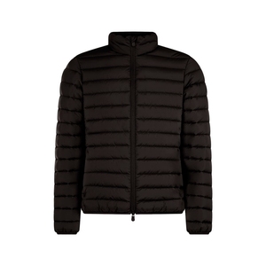 Men's Black Quilted Puffer Jacket Stand Collar Zipper Closure Windproof Casual Winter Outerwear Slim Fit Regular Length - Product Image 1