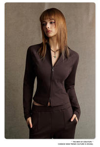 <span class=keywords><strong>Cardigan</strong></span> Rétro Femme Automne 2025 à Col Montant et Fermeture Éclair, Style Européen et Américain <span class=keywords><strong>Lulu</strong></span>, Semelle Respirante Imprimée Effet Mousse - Product Image 4