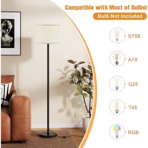 Lampada da Terra Moderna 60 Pollici con Paralume Beige e Asta Nera, Lampade Alte per Soggiorno, Camera da Letto, Ufficio, Sala da Pranzo (Lampadina Non Inclusa) - Product Image 3