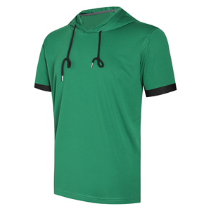 Fabrication en usine de sweats à capuche pour hommes à manches courtes, vêtements décontractés, couleur unie, grande taille, pull-over, vêtements de fitness, coton mélangé basique - Product Image 1