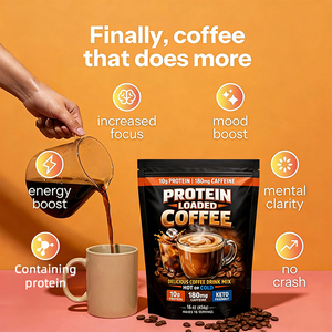 <strong>Protein</strong> Loaded Coffee <strong>Powder</strong> 10g <strong>Protein</strong> 180mg Caffeine Keto Friendly Low Sugar Hot Or Cold Energy Drink Mix Dietary Supplement - Product Image 5