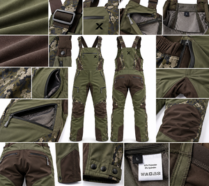 Pantalones y petos de caza para hombre |   Camuflaje Verde Oliva - Seis Colores |   Tela Elástica en Cuatro Direcciones |   Pantalones de Trabajo con Tirantes Ajustables | - Product Image 4