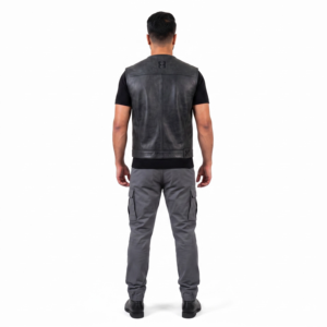 Gilet en cuir de buffle vieilli minimaliste pour homme, coupe ample, style streetwear, sans manches, épais, pour motard, personnalisable OEM - Product Image 2