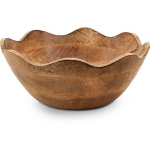 Juego de Ensaladeras Grandes de Madera Rústica con Acabado Pulido Liso – Tazón de Madera para Servir para Cocina, Comedor y Suministros de Catering - Product Image 1