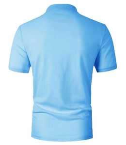 Men's <b>Light</b> <b>Blue</b> Cotton Pique Short Sleeve <b>Polo</b> <b>Shirt</b> Solid Color Casual Regular Fit Breathable Knitted Design - Product Image 4