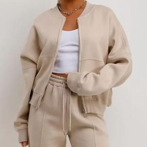 Women's 100% Cotton Track Suit Custom Casual Plain Color Street Wear Adult Sweat Suit - Product Image 6