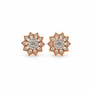 Boucles d'oreilles clous florales en or rose 18 carats avec diamants sertis clos, poli miroir, pour femme, bijoux de créateur, idéales pour fêtes et mariages - Product Image 2