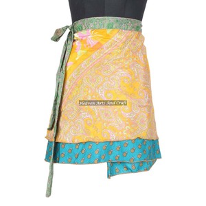 Mini Skirts Vintage Art Silk Reversible Magic Silk Mini Skirt Short Sari <b>Wrap</b> Skirt Trendy Boho Gypsy <b>Beach</b> Cover Sari Skirt - Product Image 2