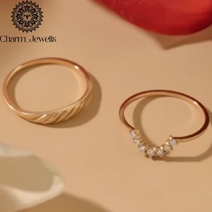 Charm Jewells Women's Yellow Gold Classic Engagement <b>Bands</b> Moissanite 10K/22K Gold Plated Geometric Pattern Prong Setting <b>Rings</b> - Product Image 5