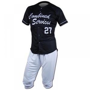 Ensemble uniforme de baseball Wellington noir à manches courtes, boutonné sur le devant, logo brodé, coupe classique pour homme, toutes saisons, vêtements pour adultes - Product Image 3