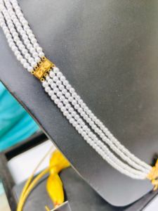 22K Solid <b>Gold</b> Pearl Necklace Set Fine Jewelry Four Layer White Pearl <b>String</b> Floral Pendant Traditional Indian Bridal Gift Women - Product Image 2