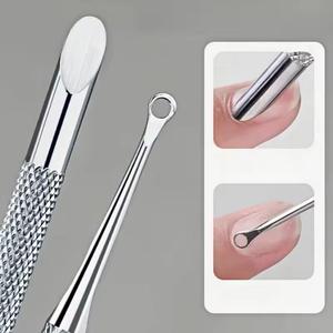 Pousse-cuticules double embout en acier inoxydable réutilisable pour manucure, soin de précision à double tête - Product Image 1