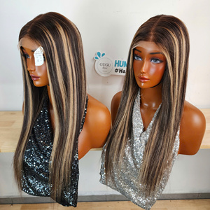 Wholesale Price Bone Straight 5x5 Closure Transparent <b>Lace</b> <b>Wig</b> in Highlight Double Drawn Virgin Hair Vietnam Medium Cap <b>Wigs</b> - Product Image 3