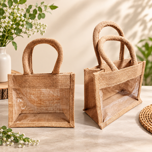 Sacs cadeaux en jute personnalisés en gros pour la plage, les demoiselles d'honneur, les mariages, sacs fourre-tout en chanvre et lin enduit de jute pour le shopping - Product Image 1
