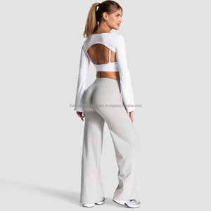 High Waist Seamless Solid Color Yoga <b>Leggings</b> Hollow Design Full Length <b>Flared</b> Leg Activewear Women's Sportswear 220g Customized - Product Image 2