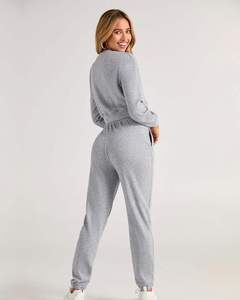 New Arrival Sports Tracksuit Jogging for Women Custom Tracksuits Set 100% Cotton Fleece 2 Piece Women <b>crop</b> <b>top</b> Tracksuit Set - Product Image 6